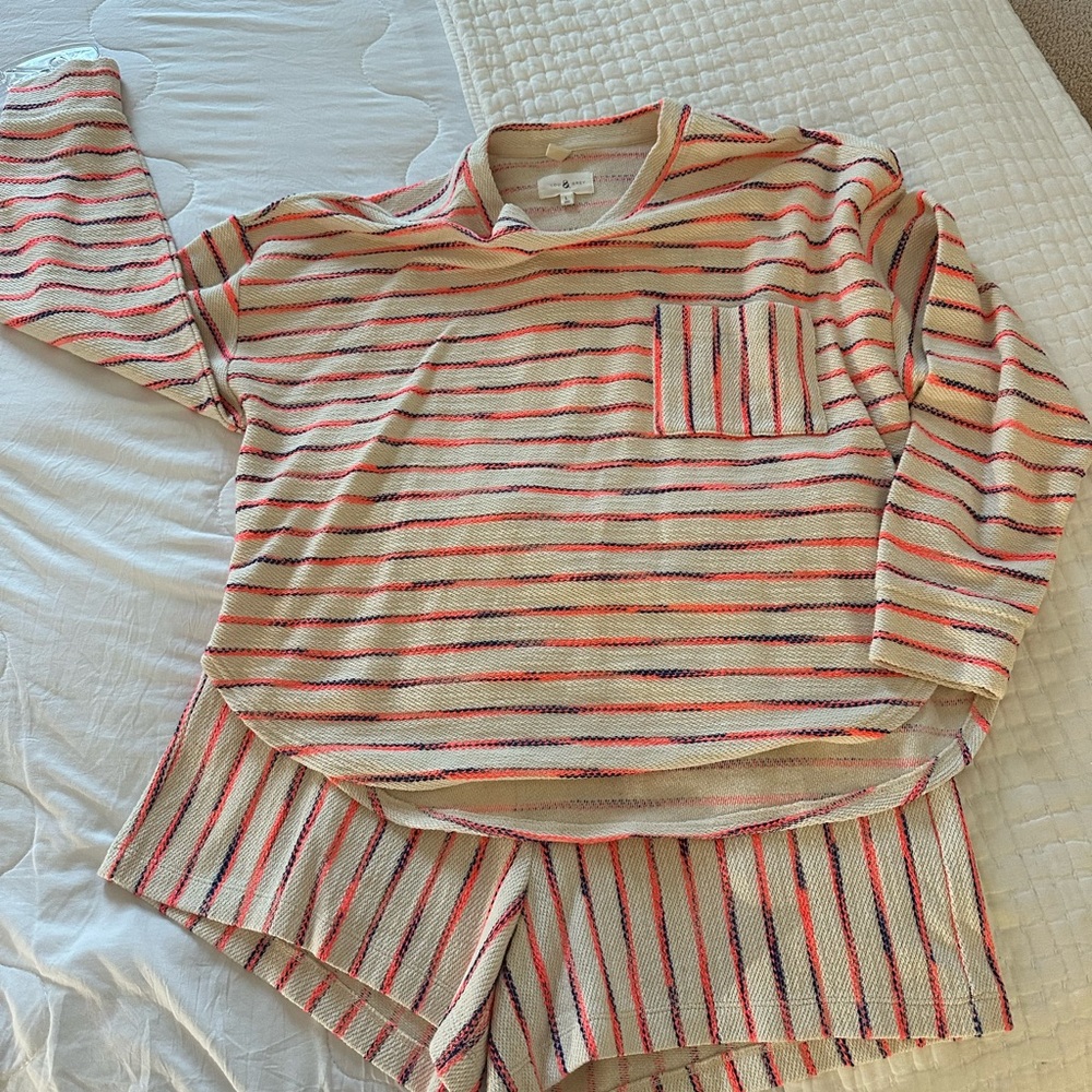 Lou & Grey Red and Orange Sweatshirt Shorts Set